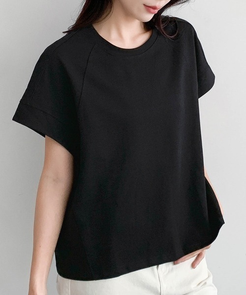 LOWO(ロワ)の「クルーネックラグランスリーブ無地トップス(Tシャツ/カットソー・レディース・ベージュ/カーキ/ブラック・FREE)」の9枚目の写真