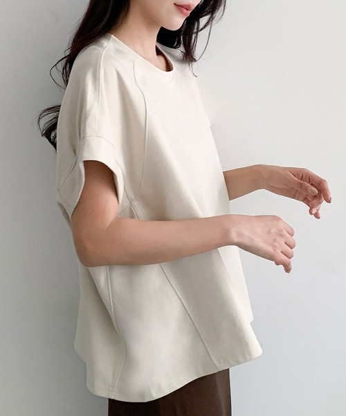 LOWO(ロワ)の「クルーネックラグランスリーブ無地トップス(Tシャツ/カットソー・レディース・ベージュ/カーキ/ブラック・FREE)」の21枚目の写真