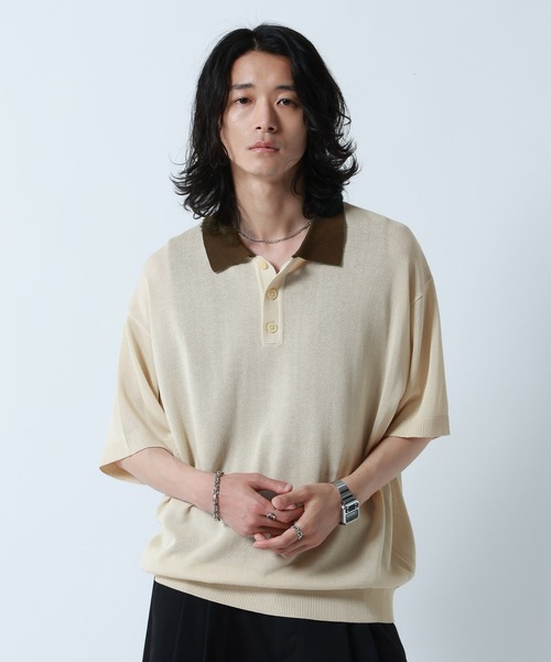 RAGEBLUE(レイジブルー)の「Bi-collar Knit Polo Shirt / バイカラーニットポロシャツ(ポロシャツ・メンズ・グレー/ベージュ/ブラック・MEDIUM/LARGE)」の3枚目の写真