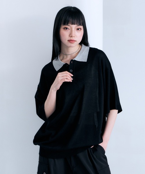 RAGEBLUE(レイジブルー)の「Bi-collar Knit Polo Shirt / バイカラーニットポロシャツ(ポロシャツ・メンズ・グレー/ベージュ/ブラック・MEDIUM/LARGE)」の13枚目の写真