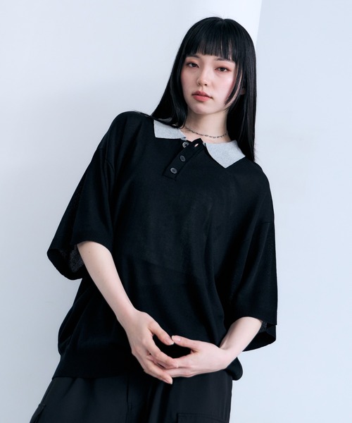 RAGEBLUE(レイジブルー)の「Bi-collar Knit Polo Shirt / バイカラーニットポロシャツ(ポロシャツ・メンズ・グレー/ベージュ/ブラック・MEDIUM/LARGE)」の14枚目の写真