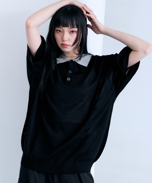 RAGEBLUE(レイジブルー)の「Bi-collar Knit Polo Shirt / バイカラーニットポロシャツ(ポロシャツ・メンズ・グレー/ベージュ/ブラック・MEDIUM/LARGE)」の15枚目の写真