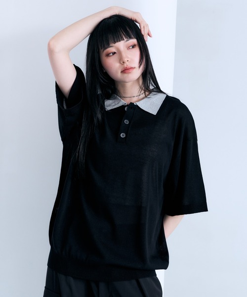 RAGEBLUE(レイジブルー)の「Bi-collar Knit Polo Shirt / バイカラーニットポロシャツ(ポロシャツ・メンズ・グレー/ベージュ/ブラック・MEDIUM/LARGE)」の16枚目の写真