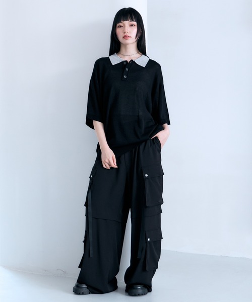 RAGEBLUE(レイジブルー)の「Bi-collar Knit Polo Shirt / バイカラーニットポロシャツ(ポロシャツ・メンズ・グレー/ベージュ/ブラック・MEDIUM/LARGE)」の11枚目の写真