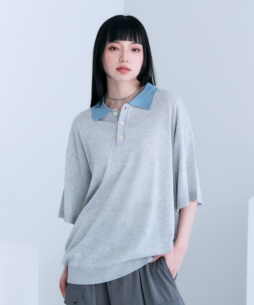 RAGEBLUE(レイジブルー)の「Bi-collar Knit Polo Shirt / バイカラーニットポロシャツ(ポロシャツ・メンズ・グレー/ベージュ/ブラック・MEDIUM/LARGE)」の20枚目の写真
