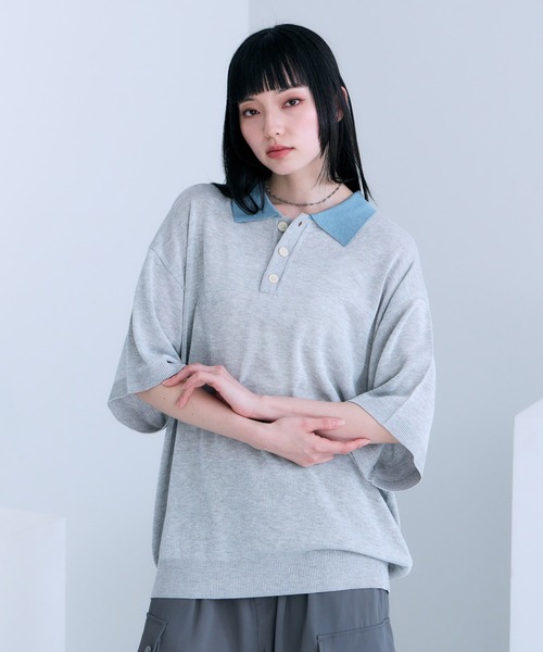 RAGEBLUE(レイジブルー)の「Bi-collar Knit Polo Shirt / バイカラーニットポロシャツ(ポロシャツ・メンズ・グレー/ベージュ/ブラック・MEDIUM/LARGE)」の21枚目の写真