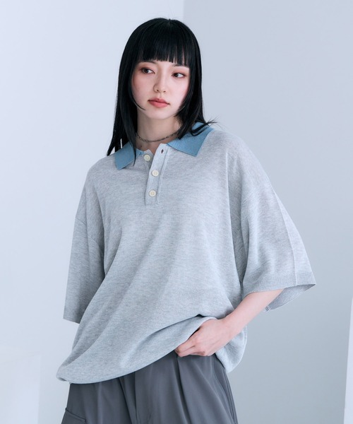 RAGEBLUE(レイジブルー)の「Bi-collar Knit Polo Shirt / バイカラーニットポロシャツ(ポロシャツ・メンズ・グレー/ベージュ/ブラック・MEDIUM/LARGE)」の22枚目の写真