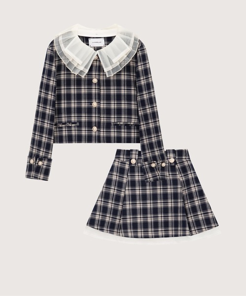 LA POMME petit(ラポミ・プチ)の「Lace Collar Plaid Jacket Set Up(セットアップ・レディース・ネイビー/ブラック・SMALL/MEDIUM)」の2枚目の写真