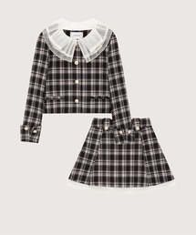Lace Collar Plaid Jacket Set Up