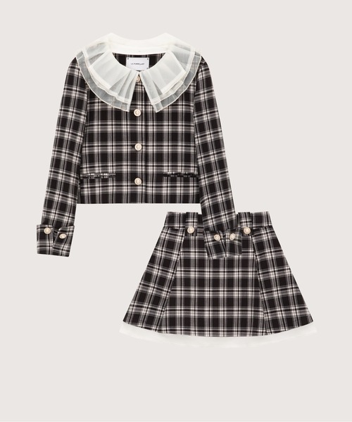 LA POMME petit(ラポミ・プチ)の「Lace Collar Plaid Jacket Set Up(セットアップ・レディース・ネイビー/ブラック・SMALL/MEDIUM)」の1枚目の写真
