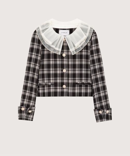 LA POMME petit(ラポミ・プチ)の「Lace Collar Plaid Jacket Set Up(セットアップ・レディース・ネイビー/ブラック・SMALL/MEDIUM)」の3枚目の写真