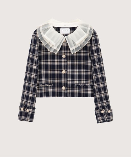 LA POMME petit(ラポミ・プチ)の「Lace Collar Plaid Jacket Set Up(セットアップ・レディース・ネイビー/ブラック・SMALL/MEDIUM)」の4枚目の写真