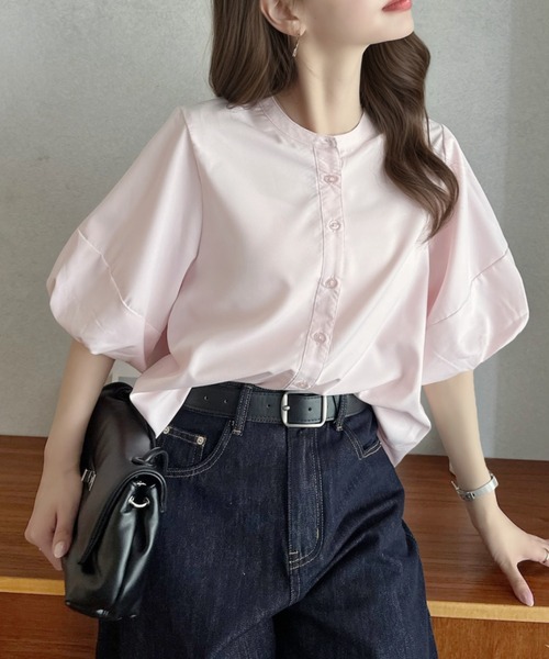 Eclat one(エクラワン)の「【Eclat one】バンドカラー ボリュームスリーブ シンプル 半袖 シャツ(シャツ/ブラウス・レディース・オフホワイト/イエロー/ピンク・M)」の11枚目の写真