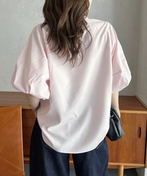 Eclat one(エクラワン)の「【Eclat one】バンドカラー ボリュームスリーブ シンプル 半袖 シャツ(シャツ/ブラウス・レディース・オフホワイト/イエロー/ピンク・M)」の10枚目の写真