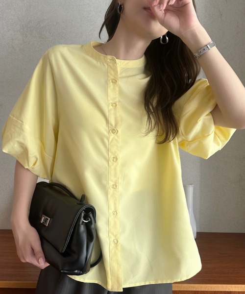 Eclat one(エクラワン)の「【Eclat one】バンドカラー ボリュームスリーブ シンプル 半袖 シャツ(シャツ/ブラウス・レディース・オフホワイト/イエロー/ピンク・M)」の14枚目の写真