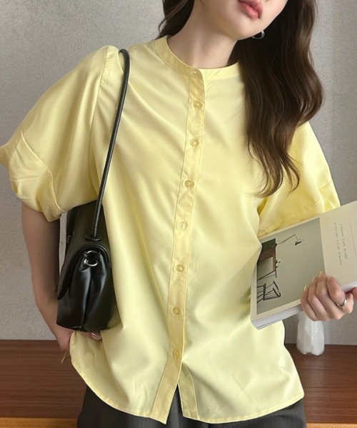 Eclat one(エクラワン)の「【Eclat one】バンドカラー ボリュームスリーブ シンプル 半袖 シャツ(シャツ/ブラウス・レディース・オフホワイト/イエロー/ピンク・M)」の17枚目の写真