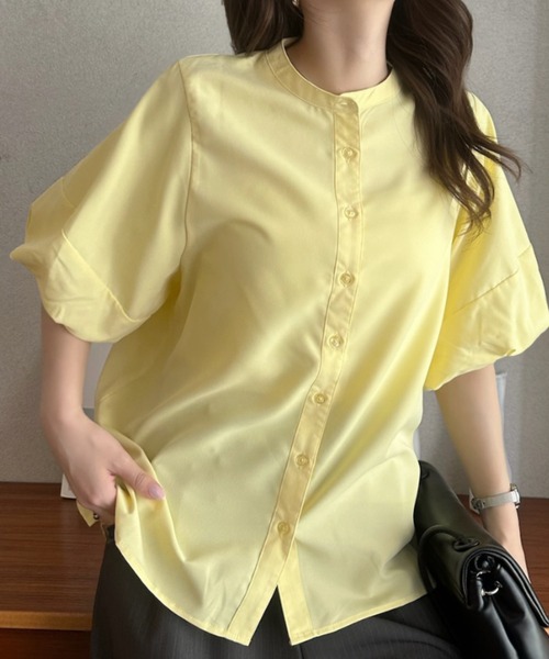 Eclat one(エクラワン)の「【Eclat one】バンドカラー ボリュームスリーブ シンプル 半袖 シャツ(シャツ/ブラウス・レディース・オフホワイト/イエロー/ピンク・M)」の18枚目の写真