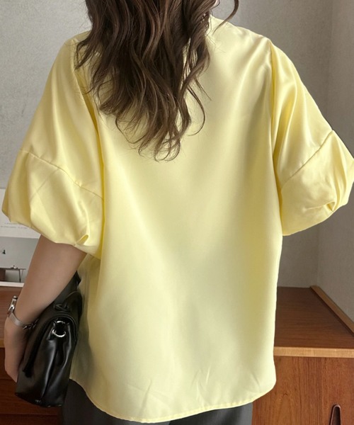 Eclat one(エクラワン)の「【Eclat one】バンドカラー ボリュームスリーブ シンプル 半袖 シャツ(シャツ/ブラウス・レディース・オフホワイト/イエロー/ピンク・M)」の16枚目の写真