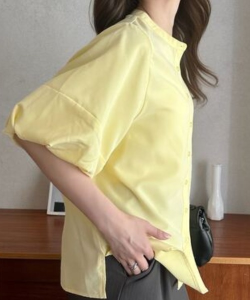 Eclat one(エクラワン)の「【Eclat one】バンドカラー ボリュームスリーブ シンプル 半袖 シャツ(シャツ/ブラウス・レディース・オフホワイト/イエロー/ピンク・M)」の15枚目の写真