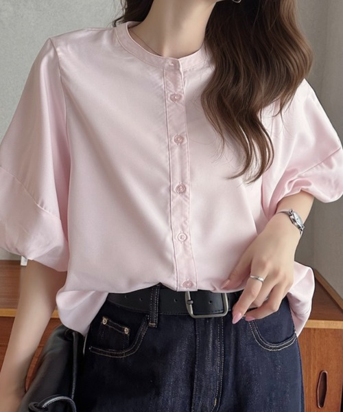 Eclat one(エクラワン)の「【Eclat one】バンドカラー ボリュームスリーブ シンプル 半袖 シャツ(シャツ/ブラウス・レディース・オフホワイト/イエロー/ピンク・M)」の8枚目の写真