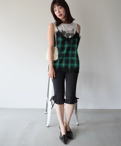 SANSeLF(サンセルフ)の「【SANSeLF】レーストリムチェックキャミトップス saw26s076(キャミソール・レディース・グリーン・FREE)」の2枚目の写真