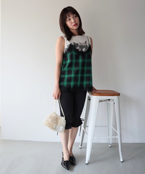 SANSeLF(サンセルフ)の「【SANSeLF】レーストリムチェックキャミトップス saw26s076(キャミソール・レディース・グリーン・FREE)」の4枚目の写真