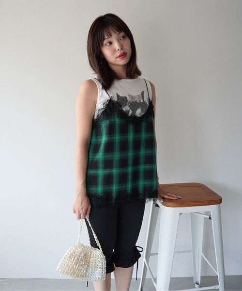 SANSeLF(サンセルフ)の「【SANSeLF】レーストリムチェックキャミトップス saw26s076(キャミソール・レディース・グリーン・FREE)」の11枚目の写真
