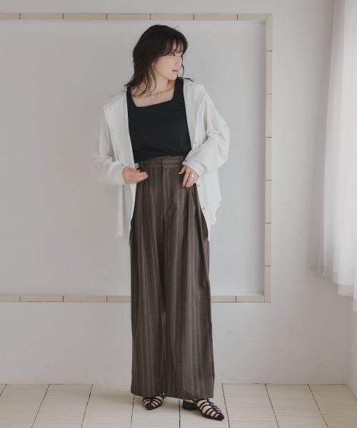 slattgir(スラットジール)の「高身長 リネンストライプタックワイドパンツ(トールサイズ)Essenave(その他パンツ・レディース・ブラウン/キナリ・TL/TLL/T3L/TM)」の16枚目の写真