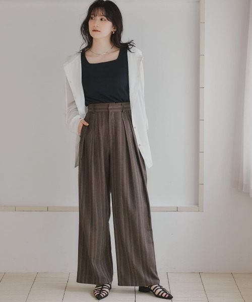 slattgir(スラットジール)の「高身長 リネンストライプタックワイドパンツ(トールサイズ)Essenave(その他パンツ・レディース・ブラウン/キナリ・TL/TLL/T3L/TM)」の17枚目の写真
