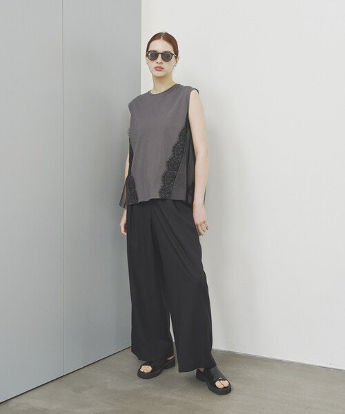 Firsthand(ファーストハンド)の「Firsthand/ファーストハンド オーガニックコットン チュールレース ドッキング トップス(Tシャツ/カットソー・レディース・チャコールグレー/ブラック/ホワイト・FREE)」の9枚目の写真