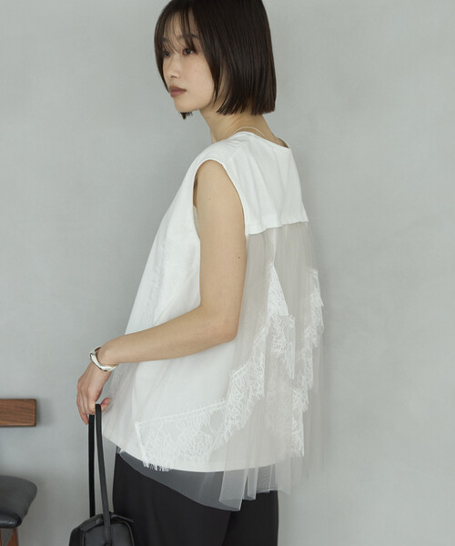 Firsthand(ファーストハンド)の「Firsthand/ファーストハンド オーガニックコットン チュールレース ドッキング トップス(Tシャツ/カットソー・レディース・チャコールグレー/ブラック/ホワイト・FREE)」の10枚目の写真