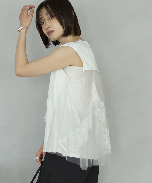 Firsthand(ファーストハンド)の「Firsthand/ファーストハンド オーガニックコットン チュールレース ドッキング トップス(Tシャツ/カットソー・レディース・チャコールグレー/ブラック/ホワイト・FREE)」の11枚目の写真