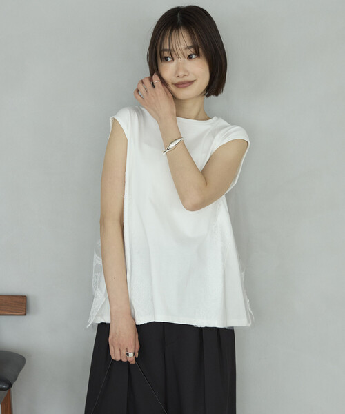 Firsthand(ファーストハンド)の「Firsthand/ファーストハンド オーガニックコットン チュールレース ドッキング トップス(Tシャツ/カットソー・レディース・チャコールグレー/ブラック/ホワイト・FREE)」の12枚目の写真