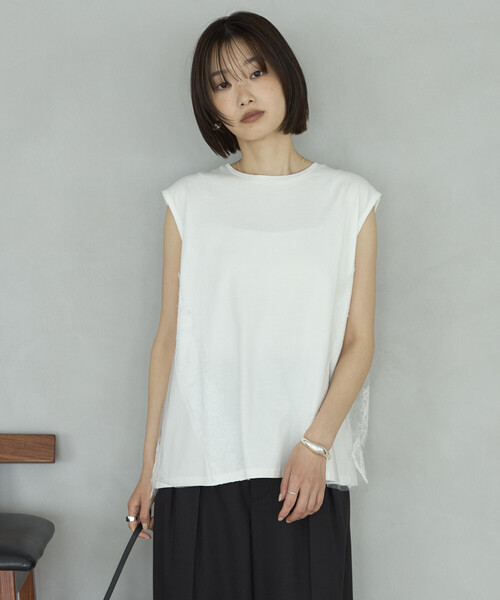 Firsthand(ファーストハンド)の「Firsthand/ファーストハンド オーガニックコットン チュールレース ドッキング トップス(Tシャツ/カットソー・レディース・チャコールグレー/ブラック/ホワイト・FREE)」の13枚目の写真