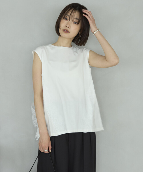 Firsthand(ファーストハンド)の「Firsthand/ファーストハンド オーガニックコットン チュールレース ドッキング トップス(Tシャツ/カットソー・レディース・チャコールグレー/ブラック/ホワイト・FREE)」の14枚目の写真