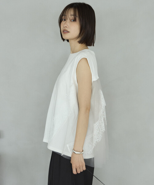 Firsthand(ファーストハンド)の「Firsthand/ファーストハンド オーガニックコットン チュールレース ドッキング トップス(Tシャツ/カットソー・レディース・チャコールグレー/ブラック/ホワイト・FREE)」の15枚目の写真