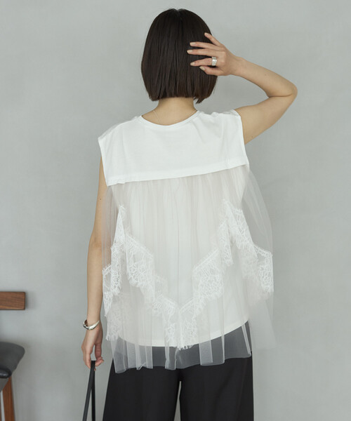 Firsthand(ファーストハンド)の「Firsthand/ファーストハンド オーガニックコットン チュールレース ドッキング トップス(Tシャツ/カットソー・レディース・チャコールグレー/ブラック/ホワイト・FREE)」の16枚目の写真