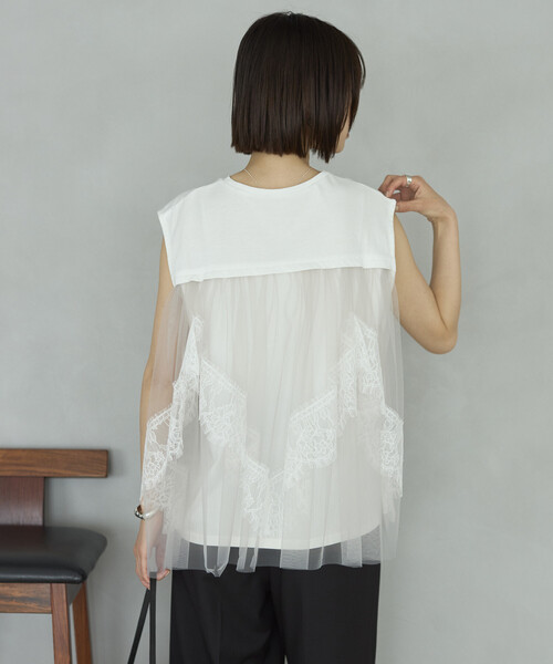 Firsthand(ファーストハンド)の「Firsthand/ファーストハンド オーガニックコットン チュールレース ドッキング トップス(Tシャツ/カットソー・レディース・チャコールグレー/ブラック/ホワイト・FREE)」の17枚目の写真
