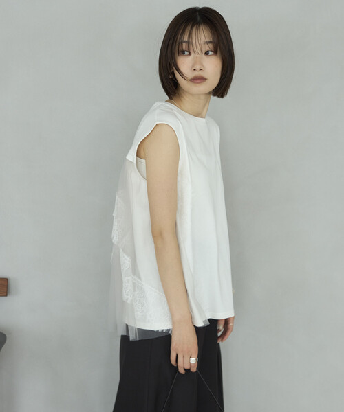 Firsthand(ファーストハンド)の「Firsthand/ファーストハンド オーガニックコットン チュールレース ドッキング トップス(Tシャツ/カットソー・レディース・チャコールグレー/ブラック/ホワイト・FREE)」の19枚目の写真