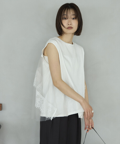 Firsthand(ファーストハンド)の「Firsthand/ファーストハンド オーガニックコットン チュールレース ドッキング トップス(Tシャツ/カットソー・レディース・チャコールグレー/ブラック/ホワイト・FREE)」の20枚目の写真