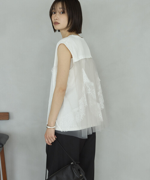 Firsthand(ファーストハンド)の「Firsthand/ファーストハンド オーガニックコットン チュールレース ドッキング トップス(Tシャツ/カットソー・レディース・チャコールグレー/ブラック/ホワイト・FREE)」の21枚目の写真