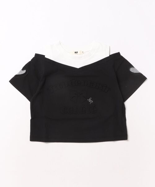 KP(ケーピー)の「エンボス加工ロゴ 肩見せTシャツ(Tシャツ/カットソー・キッズ・ブラック/ミント・120cm/130cm/140cm/150cm/160cm)」の1枚目の写真