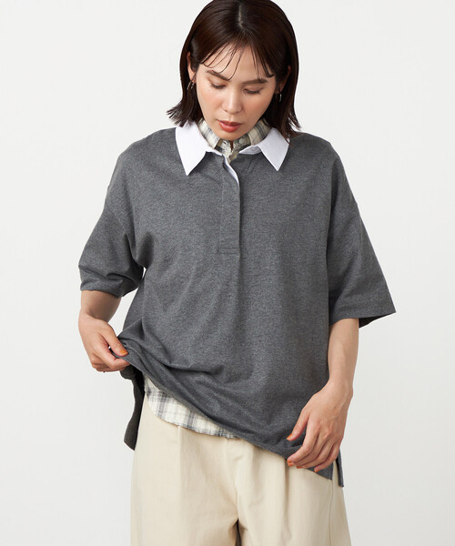 COMME CA ISM(コムサイズム)の「ラガーシャツ(Tシャツ/カットソー・レディース・ネイビー/グレー/ブラック・FREE)」の6枚目の写真