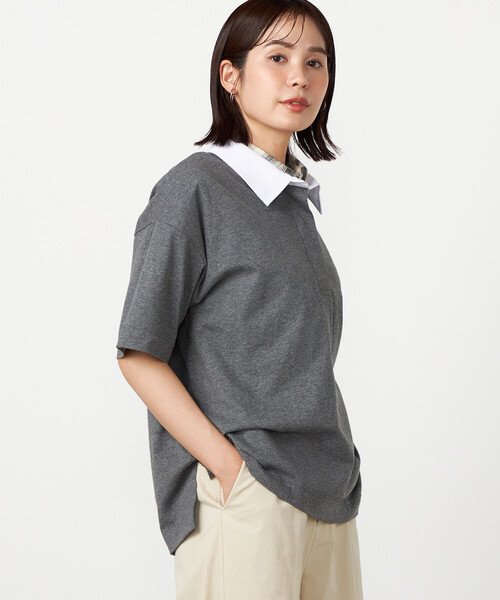 COMME CA ISM(コムサイズム)の「ラガーシャツ(Tシャツ/カットソー・レディース・ネイビー/グレー/ブラック・FREE)」の7枚目の写真
