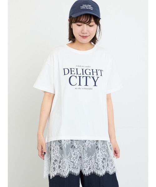 Samansa Mos2（サマンサ モスモス）の「【接触冷感】裾レースロゴプリントチュニック（Tシャツ/カットソー・レディース・ブラック/オリーブ/オフホワイト・F）」の2枚目の写真