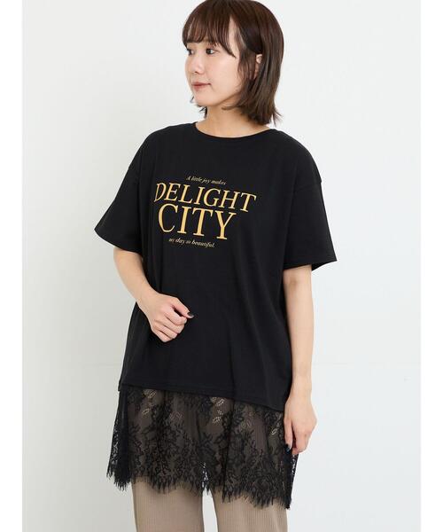 Samansa Mos2（サマンサ モスモス）の「【接触冷感】裾レースロゴプリントチュニック（Tシャツ/カットソー・レディース・ブラック/オリーブ/オフホワイト・F）」の3枚目の写真