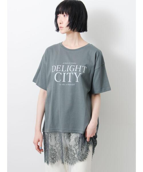 Samansa Mos2（サマンサ モスモス）の「【接触冷感】裾レースロゴプリントチュニック（Tシャツ/カットソー・レディース・ブラック/オリーブ/オフホワイト・F）」の6枚目の写真