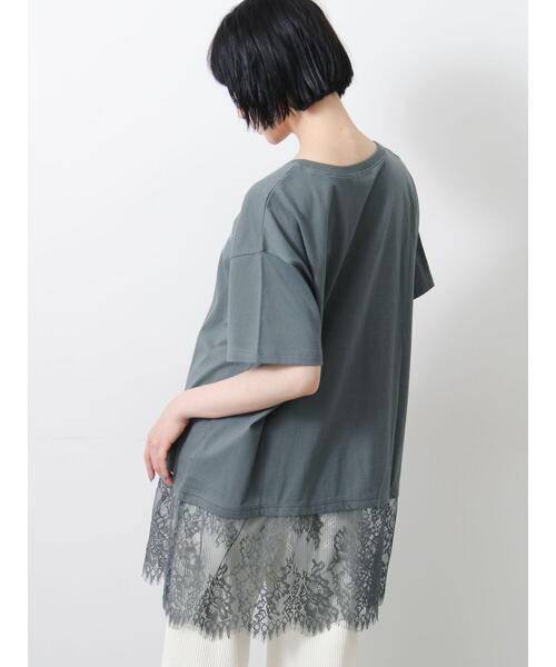Samansa Mos2（サマンサ モスモス）の「【接触冷感】裾レースロゴプリントチュニック（Tシャツ/カットソー・レディース・ブラック/オリーブ/オフホワイト・F）」の7枚目の写真