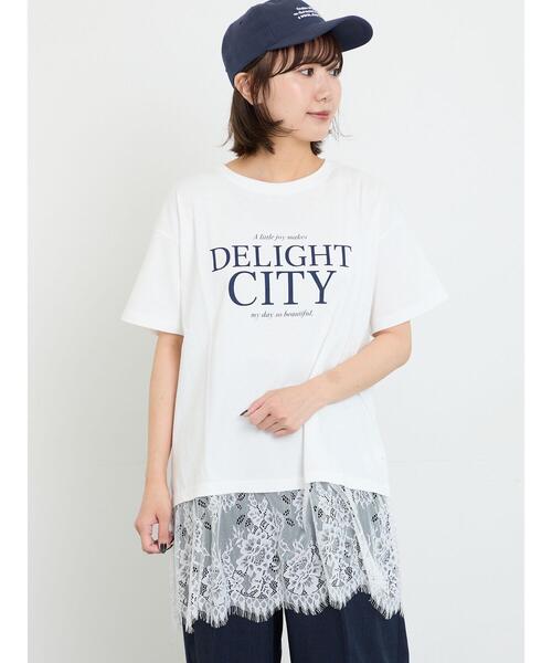Samansa Mos2（サマンサ モスモス）の「【接触冷感】裾レースロゴプリントチュニック（Tシャツ/カットソー・レディース・ブラック/オリーブ/オフホワイト・F）」の9枚目の写真