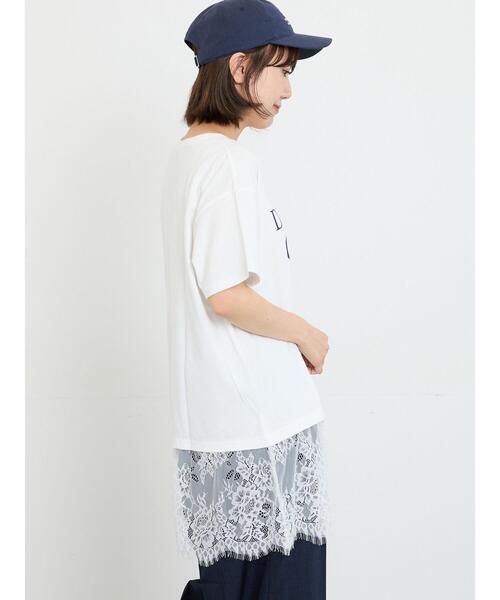 Samansa Mos2（サマンサ モスモス）の「【接触冷感】裾レースロゴプリントチュニック（Tシャツ/カットソー・レディース・ブラック/オリーブ/オフホワイト・F）」の10枚目の写真